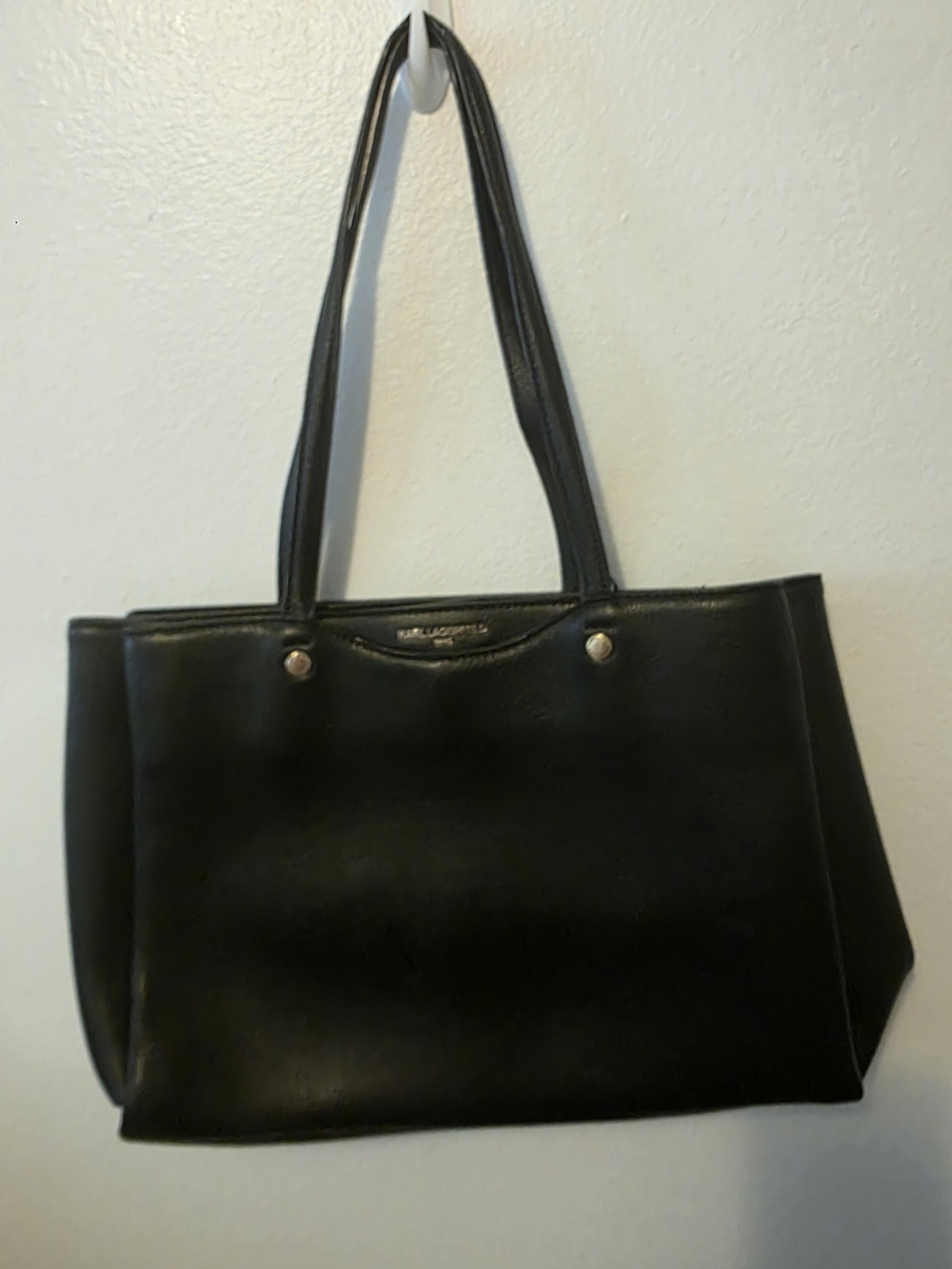Karl Lagerfeld Paris Black Pebbled Tote Bag Gold Hardware Large Shoulder Purse
